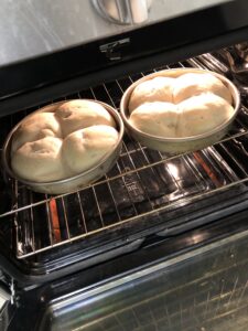 Bread baking in the oven